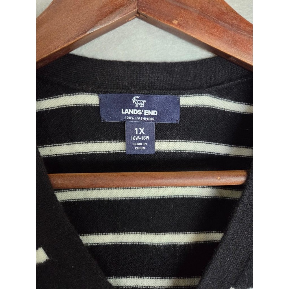 Lands' End 100% Cashmere Sweater Womens 1X Striped Faux Wrap Old Money Nautical - Picture 3 of 10